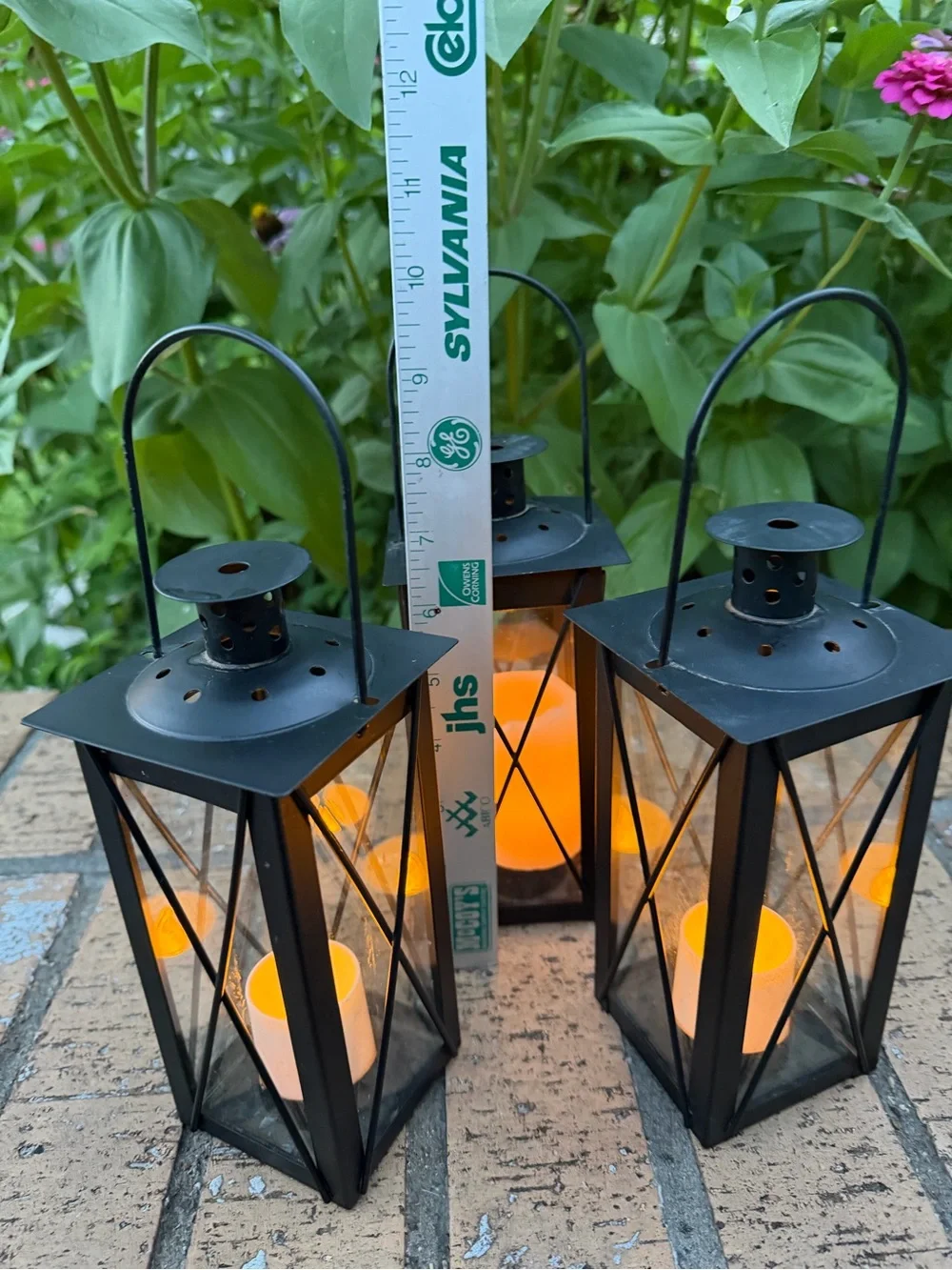 Farmhouse Cottage Black Metal Lantern Trio 10” X3” Wide (candles not included)